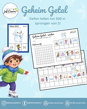 Lesmateriaal Winter - Geheim Getal - Tellen tot 500 in sprongen van 5 van auteur De klas van juf Laura