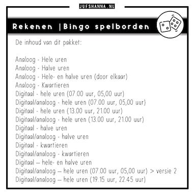 Lesmateriaal Klokkijken | 15 Bingo spelborden van auteur Juf Shanna slide 2