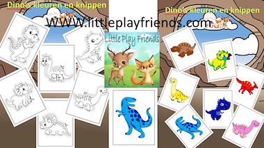 Lesmateriaal Dino's: kleur-knip-plak van auteur Little Play Friends slide 2