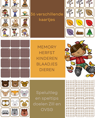 Lesmateriaal Memory herfst: kinderen - dieren - blaadjes van auteur Little Play Friends