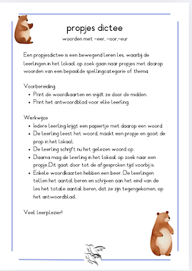 Lesmateriaal propjes dictee woorden met -eer, -oor, -eur van auteur Juf Kitty B slide 2