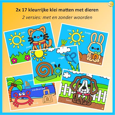 Lesmateriaal Kleurrijke dieren klei matten van auteur JufJoyceKuenen slide 1