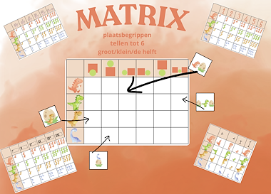 Lesmateriaal Thema dino's: matrix plaatsbepaling, tellen, groot/klein van auteur Juf Katy
