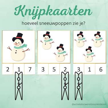 Lesmateriaal sneeuwpoppen - knijpkaarten tellen 1-24 van auteur Nanny Melissa