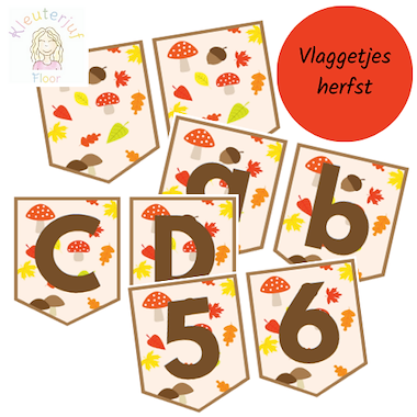 Lesmateriaal Vlaggetjes thema herfst letters en cijfers van auteur Kleuterjuf_floor