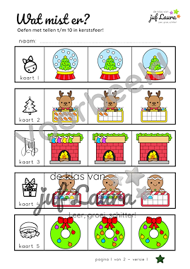 Lesmateriaal Kerst - Wat mist er? - Tellen t/m 10 (*-versie) van auteur De klas van juf Laura slide 3