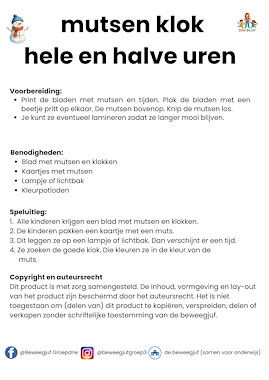Lesmateriaal Mutsen met klokken voor het lampje (hele en halve uren) van auteur de beweegjuf slide 3