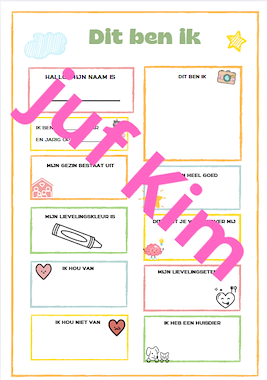 Lesmateriaal Dit ben ik blaadje van auteur Juf KimW