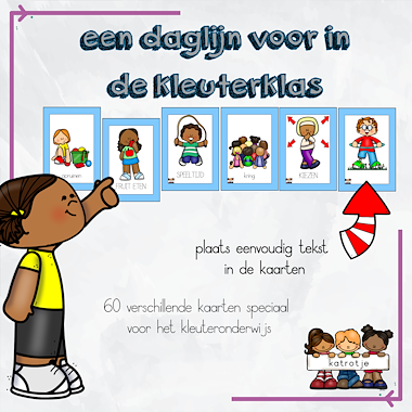 Lesmateriaal daglijn voor in de kleuterklas (blauwe rand) van auteur katrotje