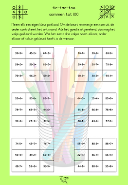 Lesmateriaal tic-tac-toe, sommen tot 10, 20 en 100 van auteur Juf Kitty B slide 3