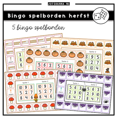 Lesmateriaal Herfst | Bingo spelborden (getallen en getalbeelden) van auteur Juf Shanna slide 1