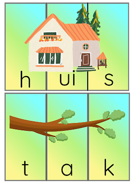 Lesmateriaal Maak het goede woord. (40 woordkaartjes)  van auteur Kleuterjuf Monique slide 1