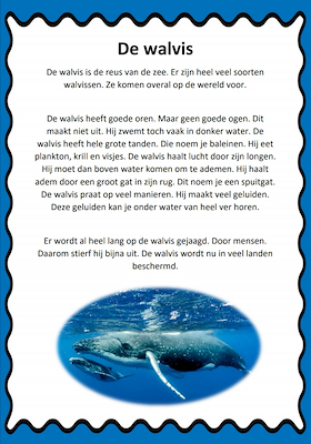 Lesmateriaal leestekst walvis van auteur juf tallie