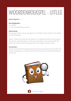 Lesmateriaal Woordenboekspel van auteur Juf Tessa deelt slide 3