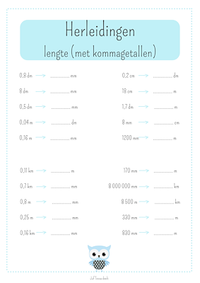 Lesmateriaal Herleidingen lengte, inhoud en gewicht (met kommagetallen) van auteur Juf Tessa deelt slide 2