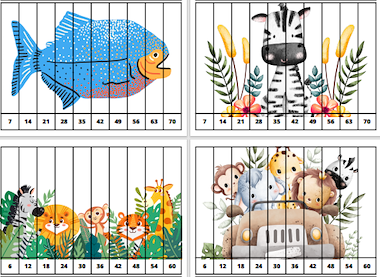 Lesmateriaal Getalrij puzzel tafels 6,7,8,9  Dieren. van auteur Juf ilona slide 2