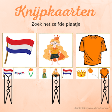 Lesmateriaal Koningsdag - knijpkaarten zelfde plaatje van auteur Nanny Melissa slide 1
