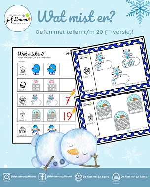 Lesmateriaal Winter - Wat mist er? - Tellen t/m 20 (**-versie) van auteur De klas van juf Laura