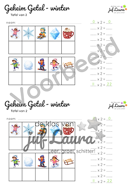 Lesmateriaal Winter - Geheim Getal - Tafel van 1 en 2 van auteur De klas van juf Laura slide 3