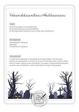 Lesmateriaal Woordkaarten Halloween van auteur Van krabbel tot krul slide 3