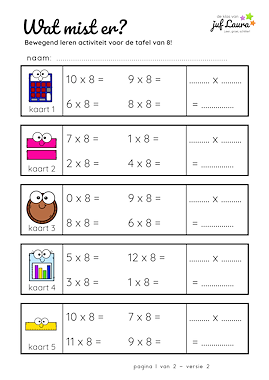 Lesmateriaal Bewegend leren - Wat mist er? - Tafel van 8 van auteur De klas van juf Laura slide 3