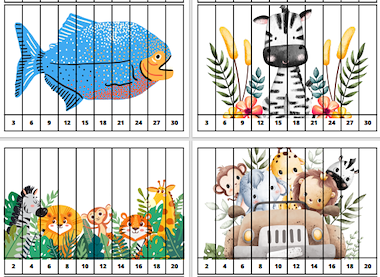 Lesmateriaal Getalrij puzzel sprongen van 2,3,4,5 ... dieren. van auteur Juf ilona slide 2