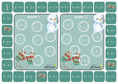 Lesmateriaal Winter - Bingospel voor 2 - Plus- en minsommen t/m 10 van auteur De klas van juf Laura slide 3