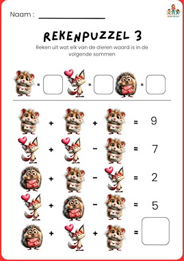 Lesmateriaal rekenpuzzels valentijn van auteur de beweegjuf