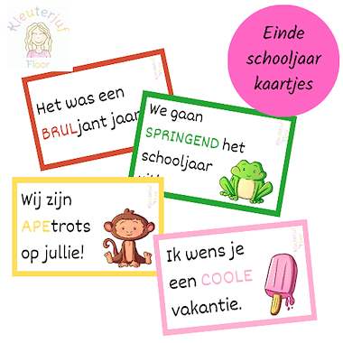 Lesmateriaal Einde schooljaar kaartjes van auteur Kleuterjuf_floor