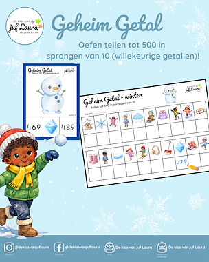 Lesmateriaal Winter - Geheim Getal - Tellen tot 500 in sprongen van 10 van auteur De klas van juf Laura