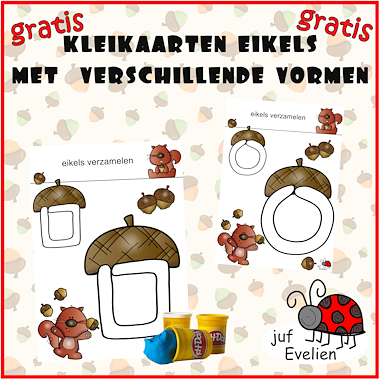 Lesmateriaal kleikaarten herfst eikels  van auteur juf Evelien