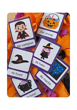 Lesmateriaal Woordkaarten Halloween van auteur Van krabbel tot krul slide 2