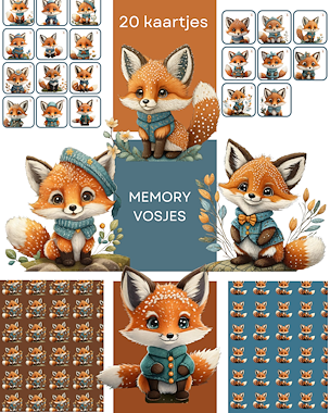 Lesmateriaal Memory: schattige vosjes van auteur Little Play Friends