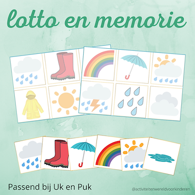 Lesmateriaal thema het weer (thema regen Uk en Puk) - lotto/memorie van auteur Nanny Melissa slide 2