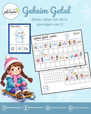 Lesmateriaal Winter - Geheim Getal - Tellen tot 50 in sprongen van 2 van auteur De klas van juf Laura