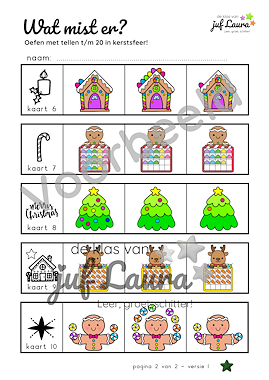 Lesmateriaal Kerst - Wat mist er? - Tellen t/m 20 (*-versie) van auteur De klas van juf Laura slide 3