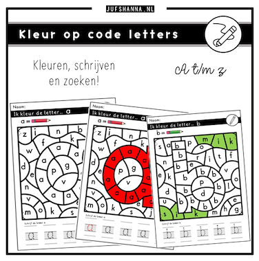 Lesmateriaal Letters | Kleur op code (a t/m z) van auteur Juf Shanna