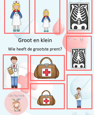 Lesmateriaal Wie heeft de grootste tas, dokter, X-ray, verpleegster? van auteur Little Play Friends