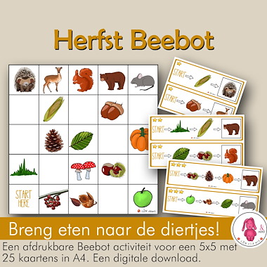 Lesmateriaal Bee-Bot® mat HERFST activiteit, breng eten naar de dieren van auteur LDN Clipart