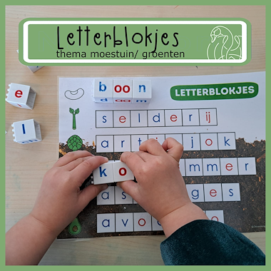 Lesmateriaal OPDRACHTKAARTEN LETTERBLOKJES – THEMA MOESTUIN/GROENTEN van auteur Zwaanzinnig onderwijs slide 1