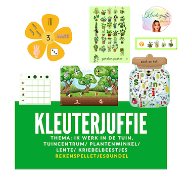 Lesmateriaal Kleuterjuffie, rekenbundel thema lente/ tuin/ tuincentrum van auteur Kleuterjuffie