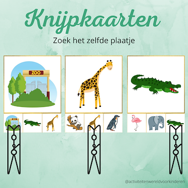 Lesmateriaal dierentuin - knijpkaarten zelfde plaatje van auteur Nanny Melissa