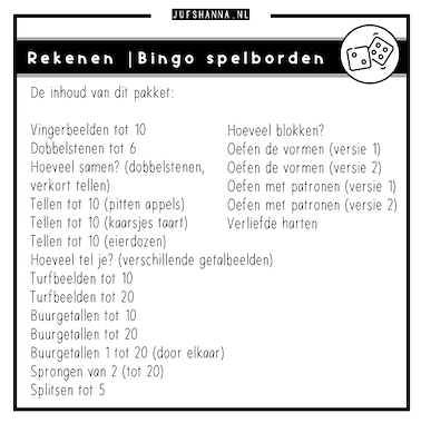 Lesmateriaal  Rekenen | 20 Bingo spelborden (kleuters) van auteur Juf Shanna slide 2