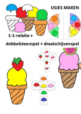 Lesmateriaal Ijsjes-spel: draaischijf, dobbelsteen, 1-1-relatie van auteur Little Play Friends