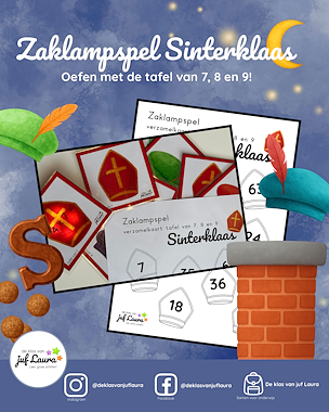 Lesmateriaal Sinterklaas - Zaklampspel - Tafel van 7 t/m 9 van auteur De klas van juf Laura