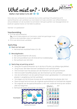 Lesmateriaal Winter - Wat mist er? - Tellen t/m 20 (**-versie) van auteur De klas van juf Laura slide 4