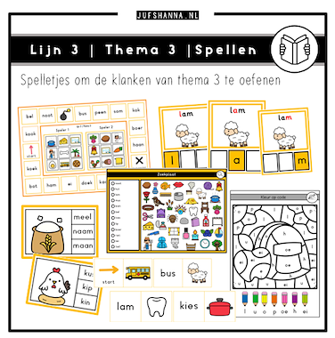 Lesmateriaal Lijn 3 | Thema 3 | Lees/spellenpakket van auteur Juf Shanna