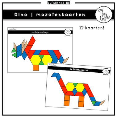 Lesmateriaal Thema dinosaurus | 12 mozaïekkaarten van auteur Juf Shanna