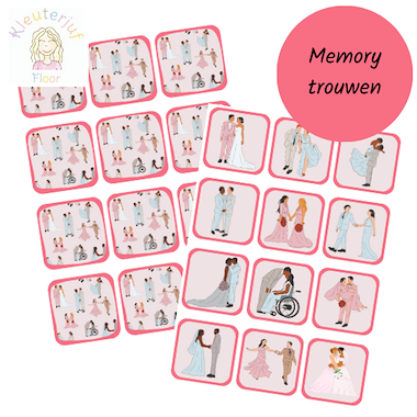 Lesmateriaal Memory trouwen bruiloft van auteur Kleuterjuf_floor