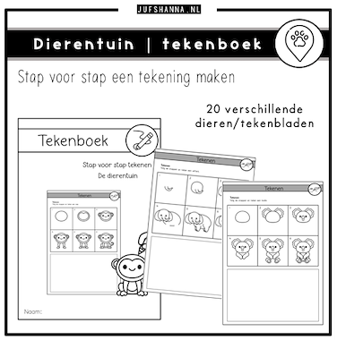 Lesmateriaal Thema dierentuin | Tekenboek: stap voor stap van auteur Juf Shanna